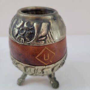 Vintage Yerba Mate Gourd Cup With Decorative Silver Bands Stamped “IND ARG” MF